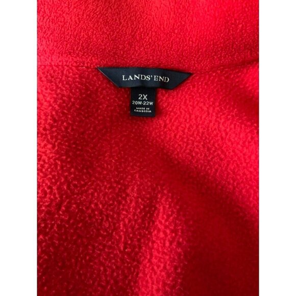 Lands End Womens Solid Red Fleece Vest Full Zip Pockets Mock Sleeveless Vest 2X - Picture 4 of 9